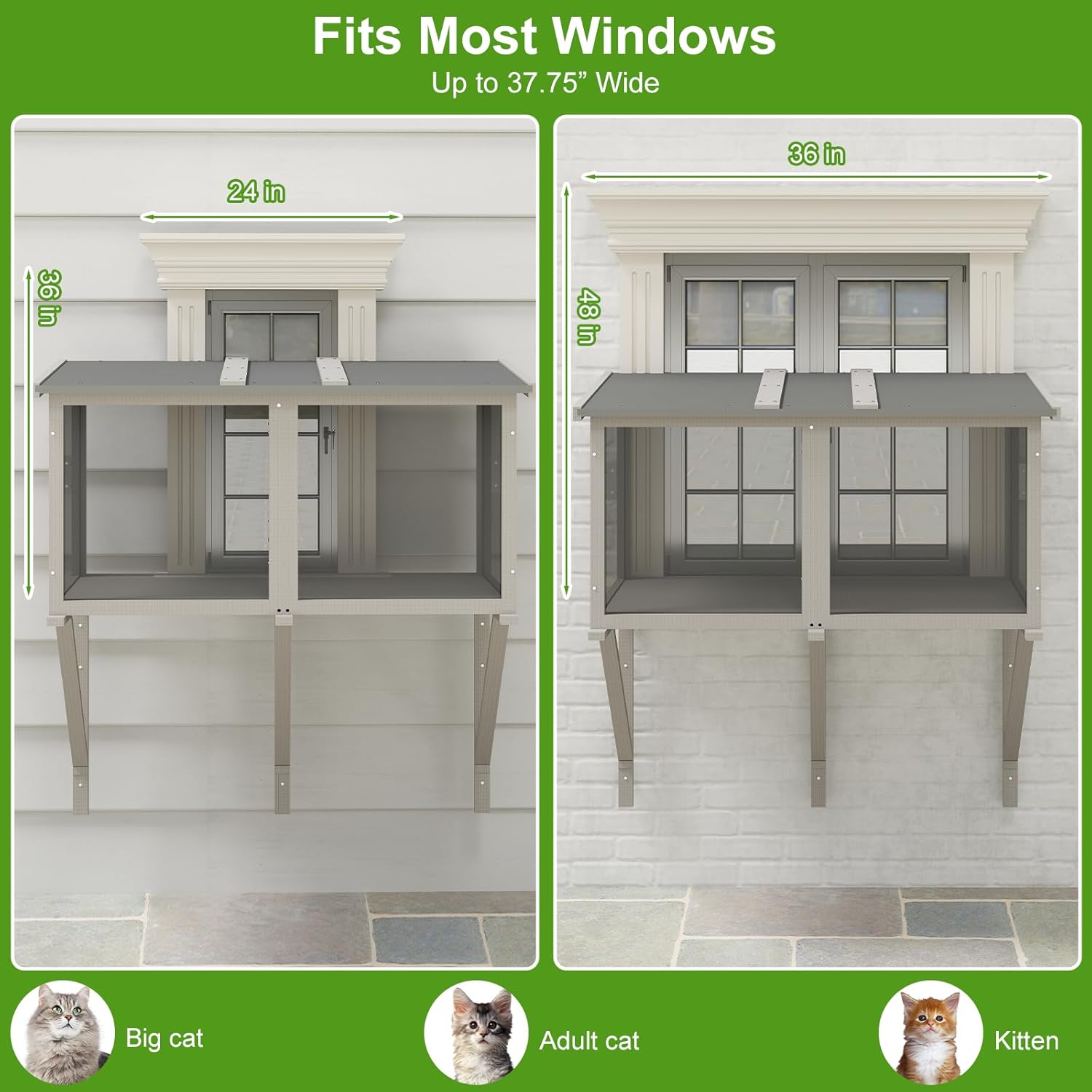 PetsCosset Cat Window Box Catio Outdoor Cat Enclosure for Sunbathing, Napping & Bird Watching, Sturdy Window Perch for Indoor Cats for Apartments, Keeps Insects Out, All-Weather Use, Grey