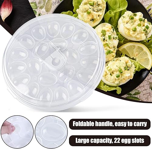 Miniatura 3 de HANSGO - Recipientes para huevos rellenos con tapa, bandeja portátil para huevos rellenos con 22 ranuras para fiestas navideñas y cocina,