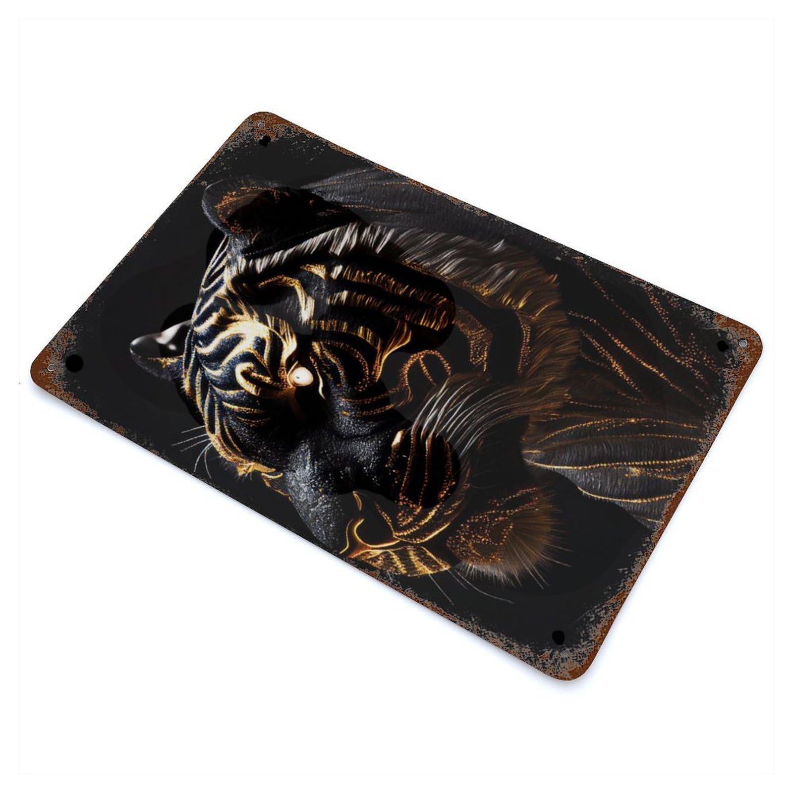 Black Tiger Gold Livery 11.8"x7.9" Aged Metal Wall Plaque, Retro Wall Decor for Farmhouse, Kitchen And Entryway Decor