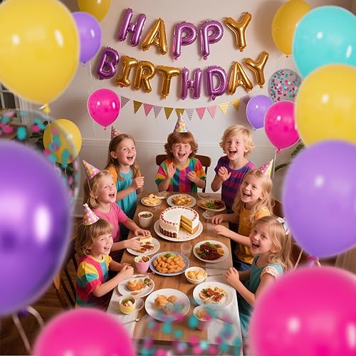 Miniatura 91 de 68 globos de color rosa y morado de 12 pulgadas, globos de látex metálicos morados y rosados, globos de confeti con cintas, globos de fiesta