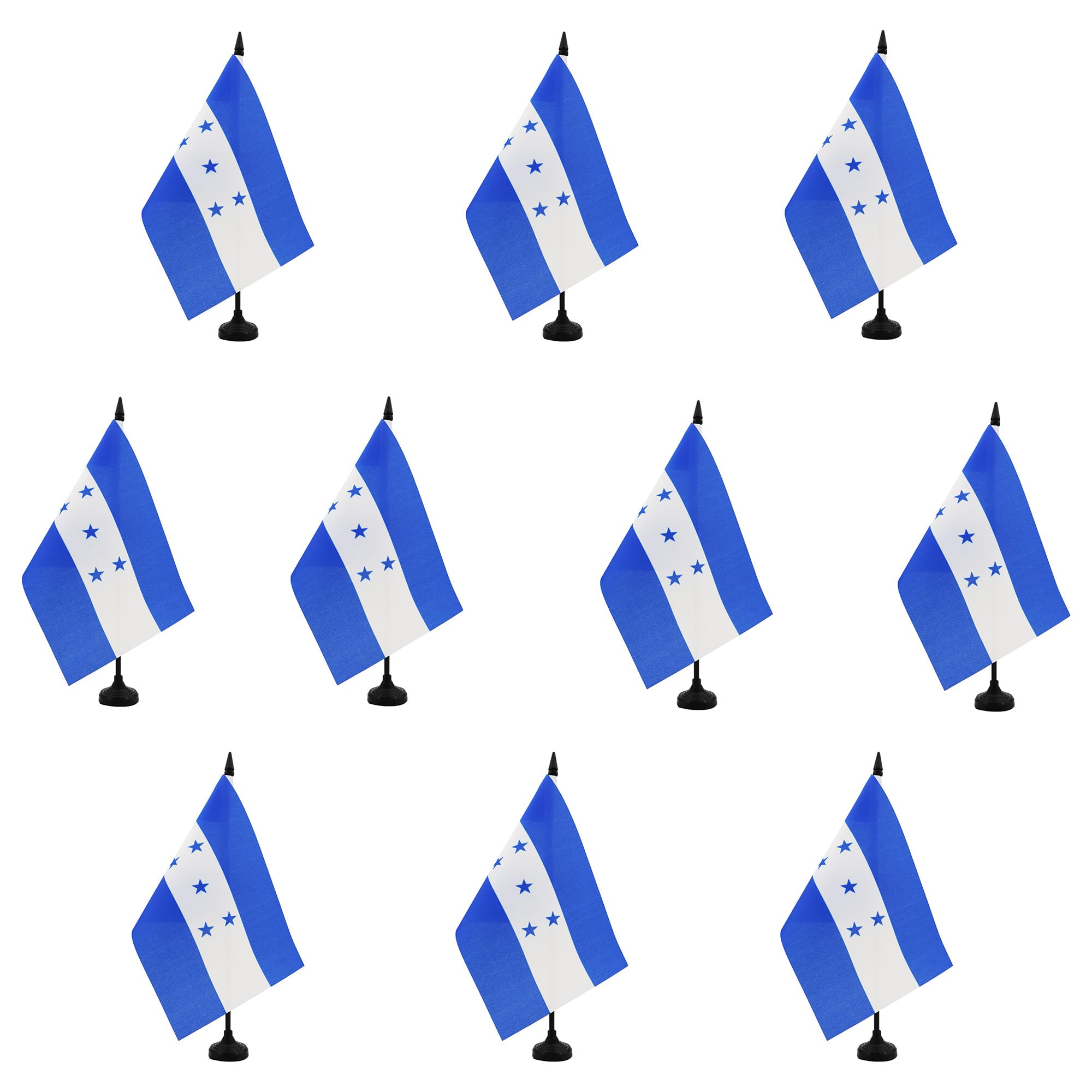 AZ FLAG - Set of 10 Honduras Table Flag 5'' x 8'' - 10 Small Honduran Office Flags 100% Polyester 21 x 14 cm - Mini Desk Flag with 10'' Pole and Black Plastic Base