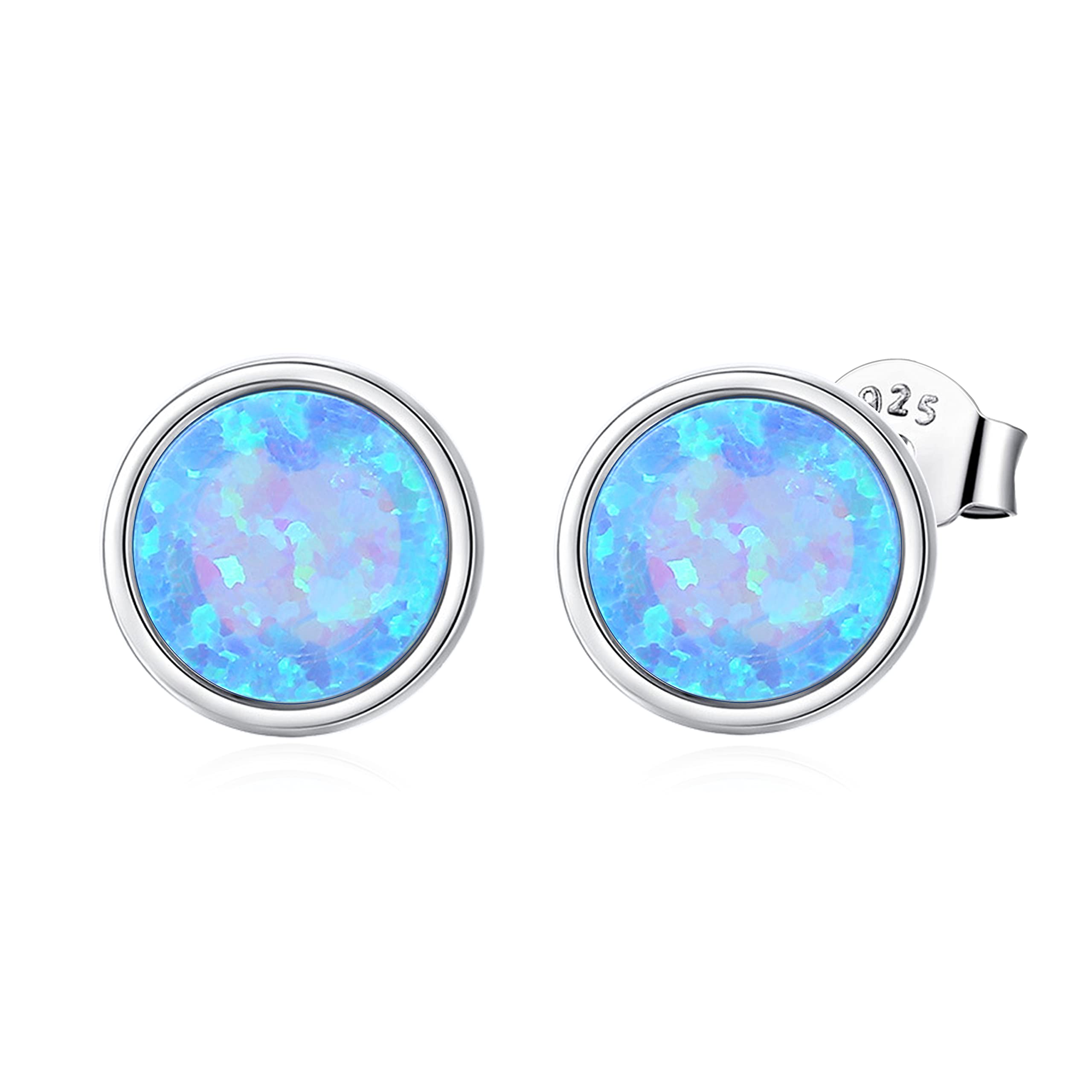 KristLand Opal Ohrstecker 925 Sterling Silber klein rund Geschenk Schmuck Ohrringe Damen Mädchen Muttertag Weihnachten Valentinstag