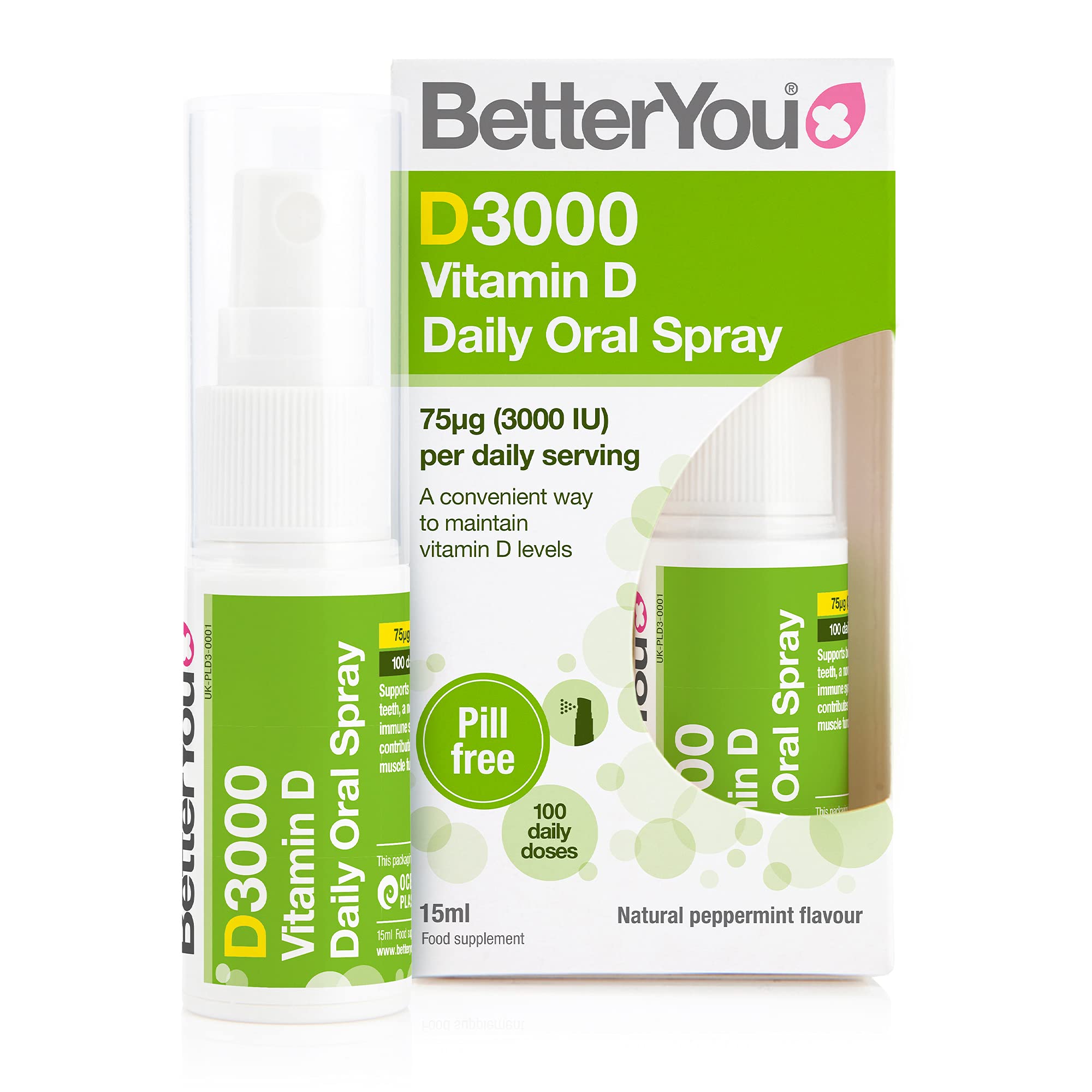 BetterYou D3000 Vitamin D Daily Oral Spray 3000 IU (75 UG) of Vitamin