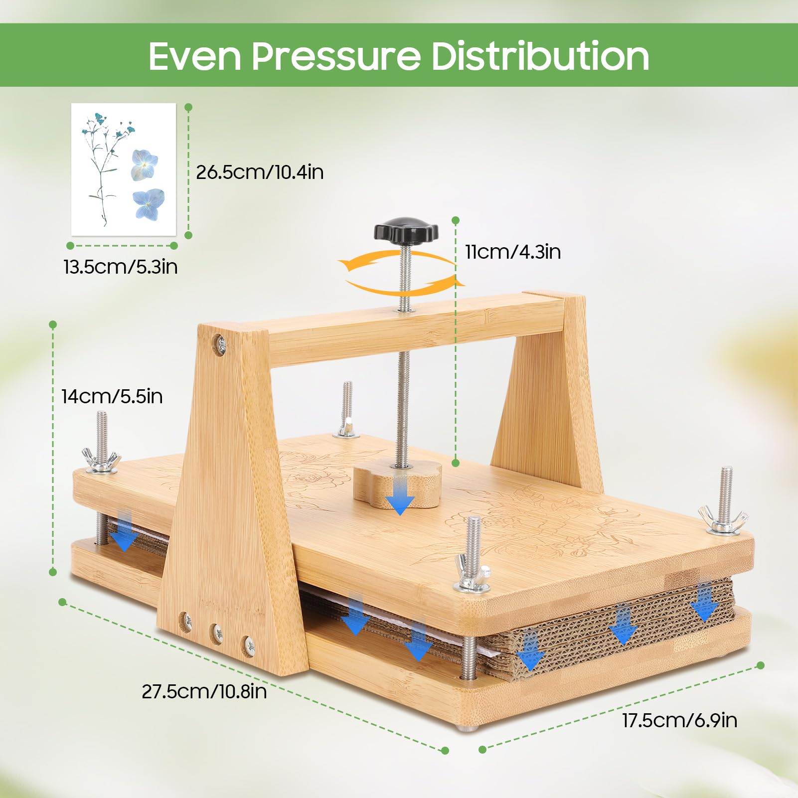 Gugxiom Juego de prensa de flores, prensa de flores grande de 27,5 cm x 17,5 cm hecha de madera, incluso impresión, juego de prensa artificial para la producción de flores secas/plantas, para plantas