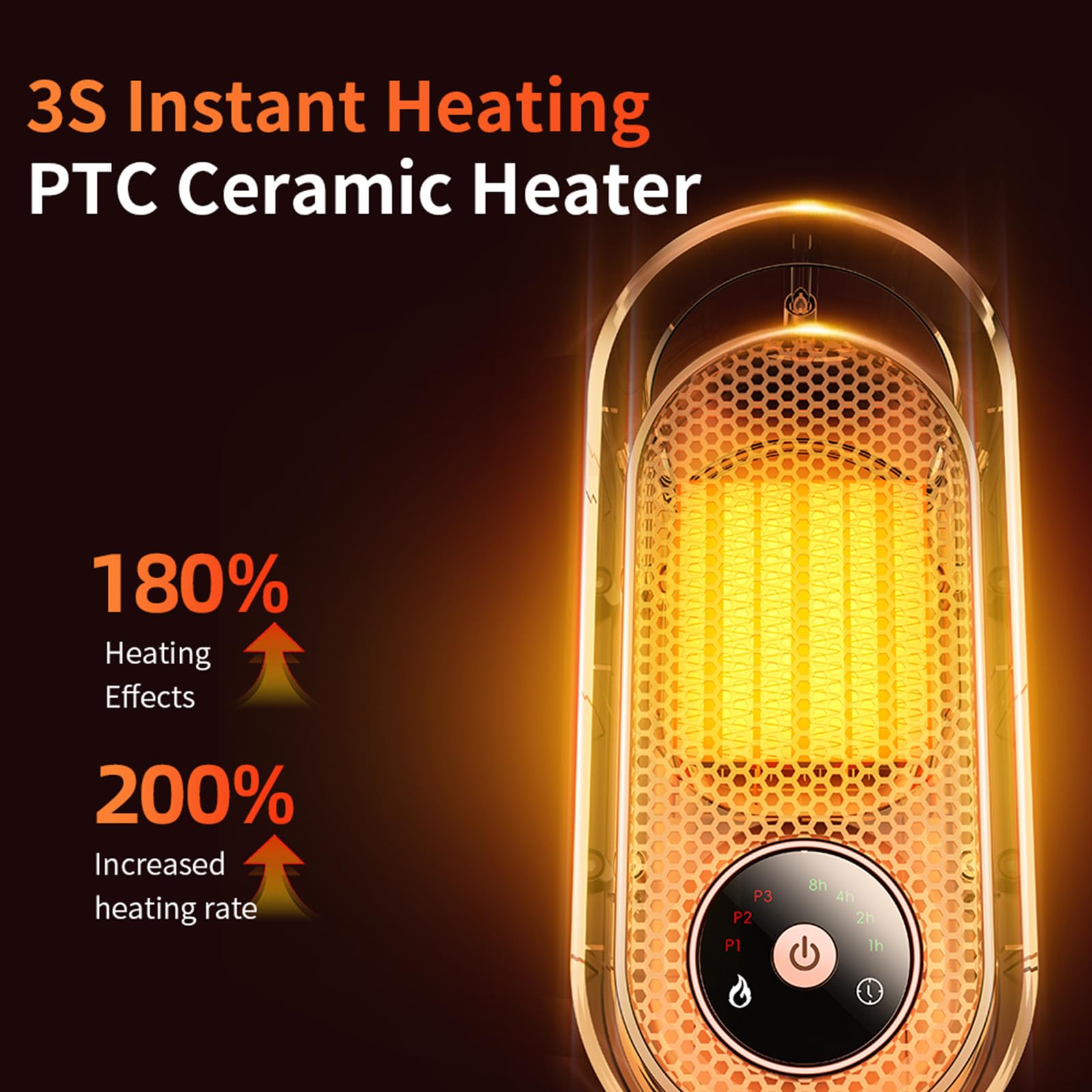 Chauffage d'Appoint Électrique Portable, Radiateur Soufflant Électrique en Céramique PTC, 3 Modes, Protection Anti-Surchauffe et Anti-Basculement, pour Bureau, Chambre, Intérieur (B)