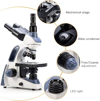 Swift SW380T Compound Trinocular Microscope, 40X-2500X Magnification, Two-Layer Mechanical Stage, 5.0 MP Camera and Software Windows/Mac Compatible and 100 PCS Blank Slides