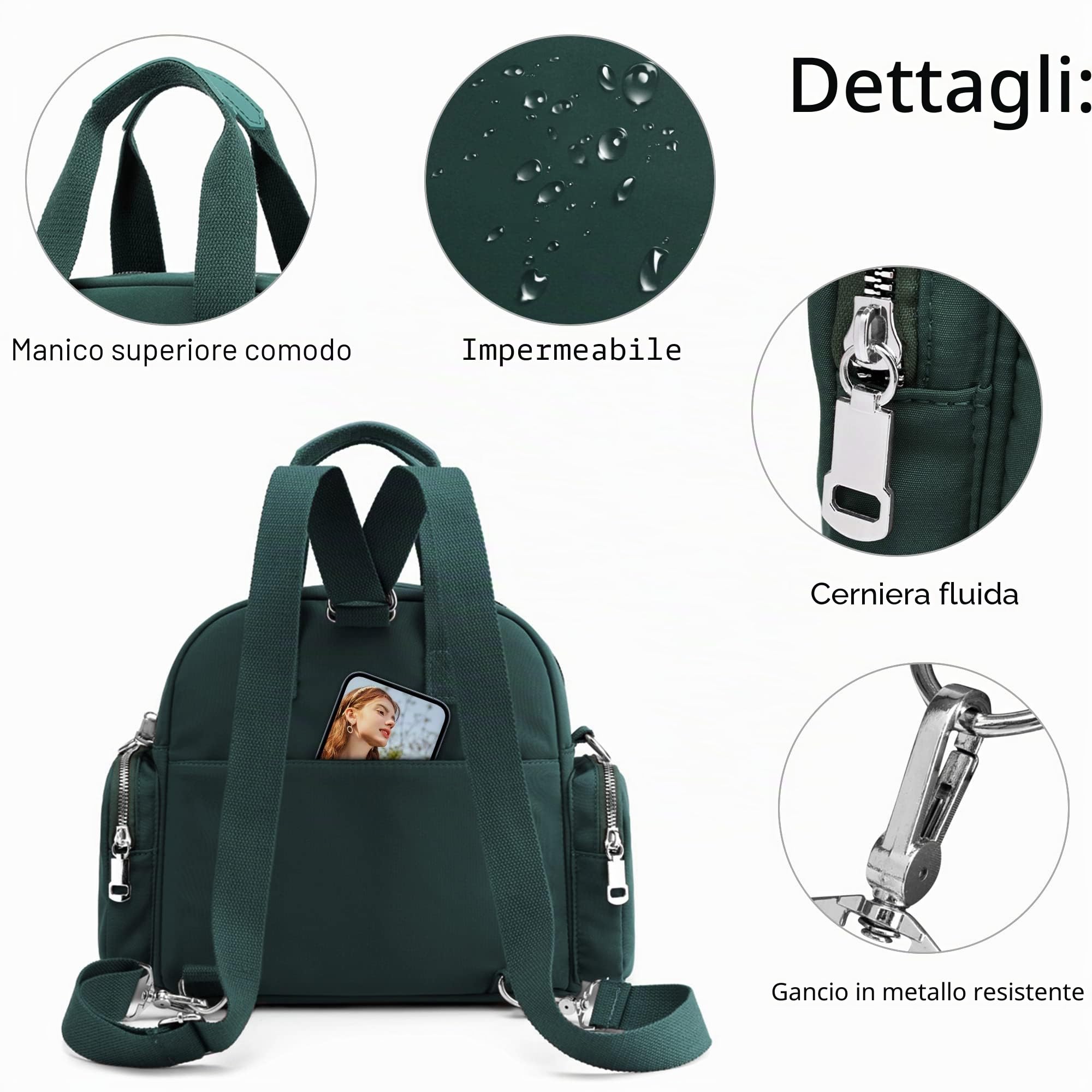 VARLIVOO Moda Borsa a Tracolla da Donna con USB Porta Borsa a Tracolla Borsetta da Donna Zaino College Viaggio Scuola Campeggio Borsa Poliestere Impermeabile Verde Scuro