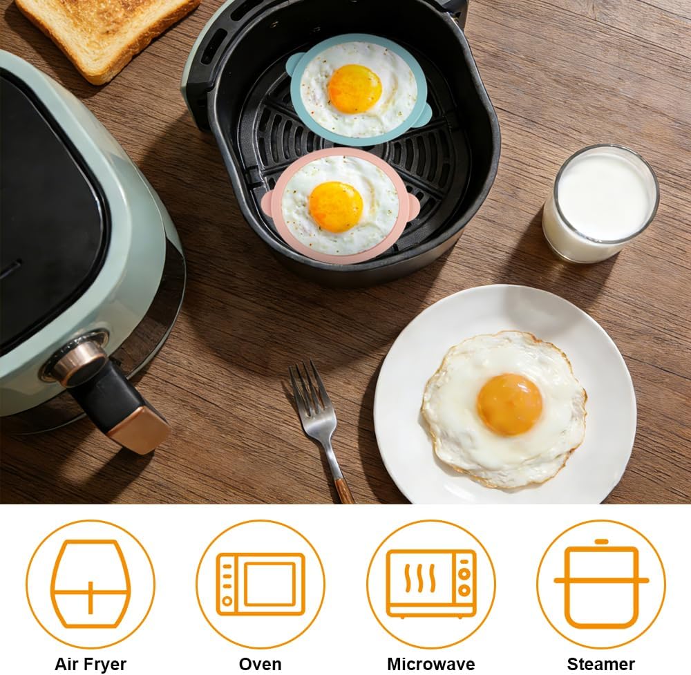 Pack of 6 Silicone Muffin Cases Airfryer, 10 cm Burger Buns Baking Mould Silicone Round, Layered Cake Mould, Airfryer Silicone Mould Egg Mould with 2 Brushes, Hot Air Fryer Ramekins for Cupcake image 4