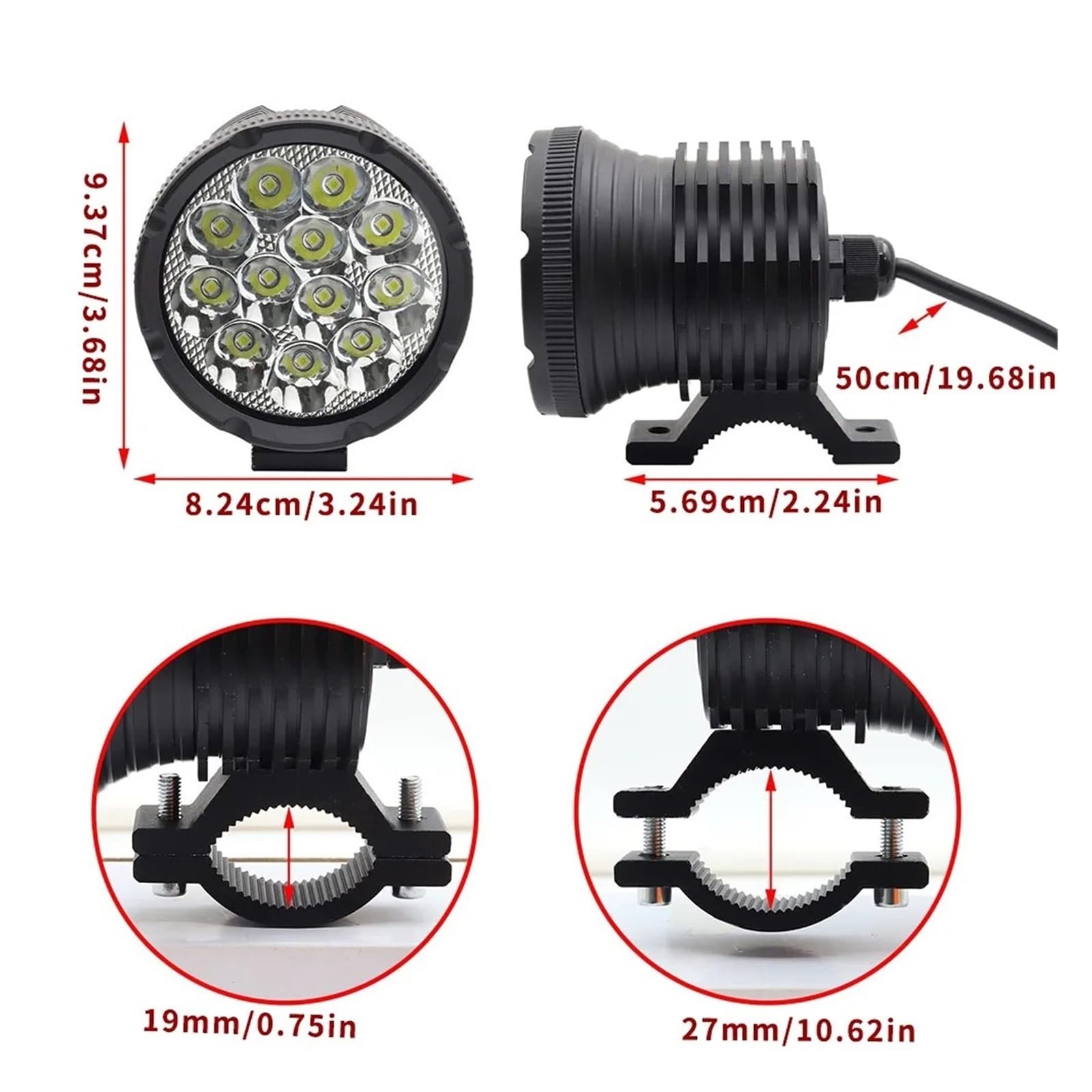 Per Fendinebbia Moto Faretti Aggiuntivi Luce LED 12-80 V Fari Ausiliari Farol Lunghi Ad Alta/flash Faro Del Motociclo(2pieces with Abs Switch)