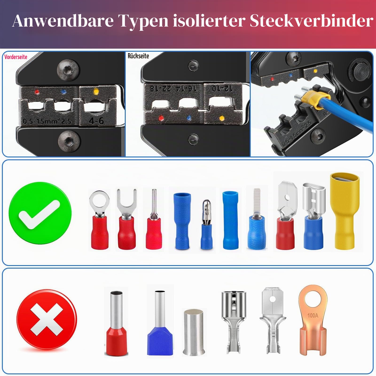 Crimpzangen-Set Für Kabelschuhe & Flachstecker – Multifunktional Für KFZ, Chrom-Vanadium