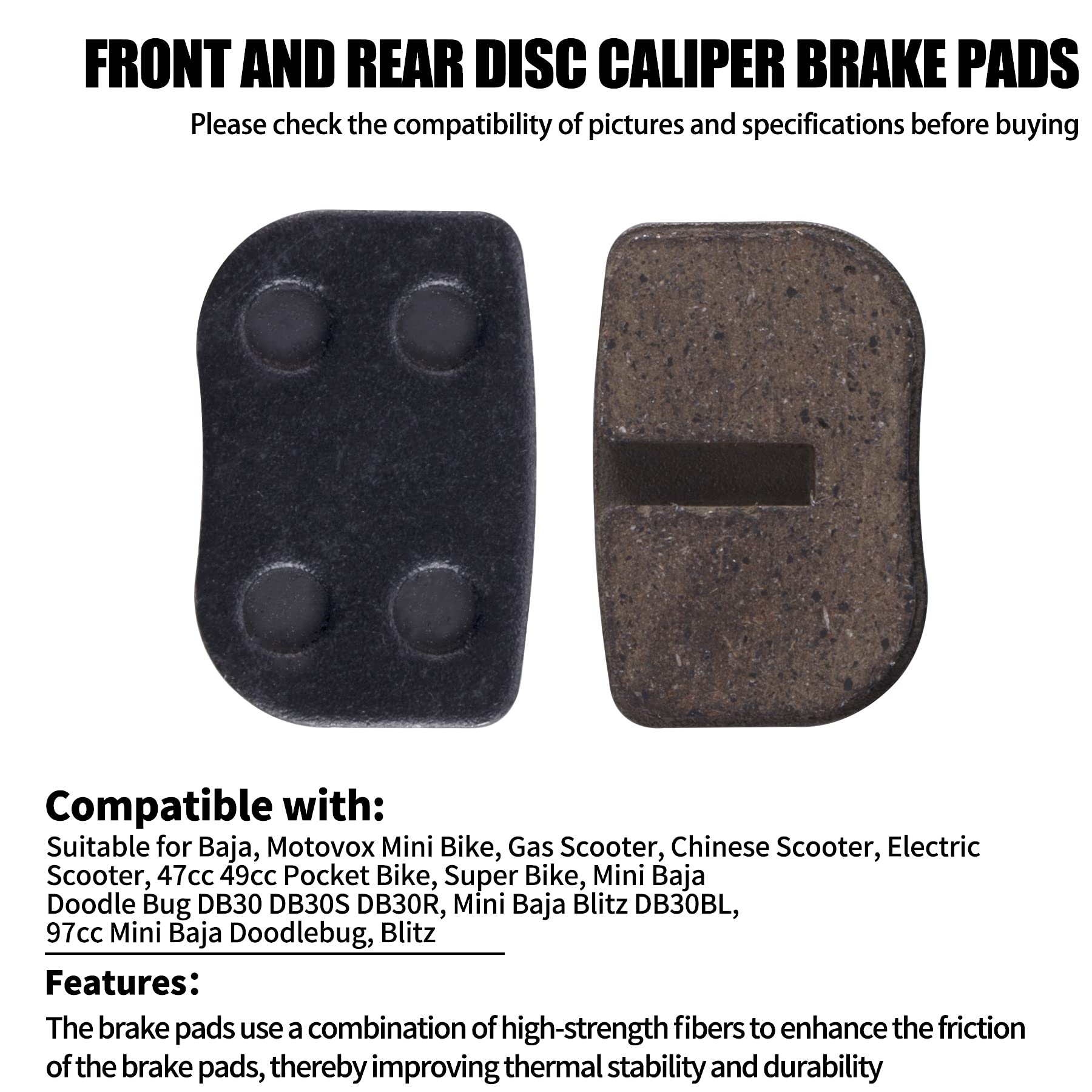 1PZ Plaquettes De Frein Arrière 4 Paires – Compatibles Motovox MBX10 MBX11 Baja Mini Moto 79cc