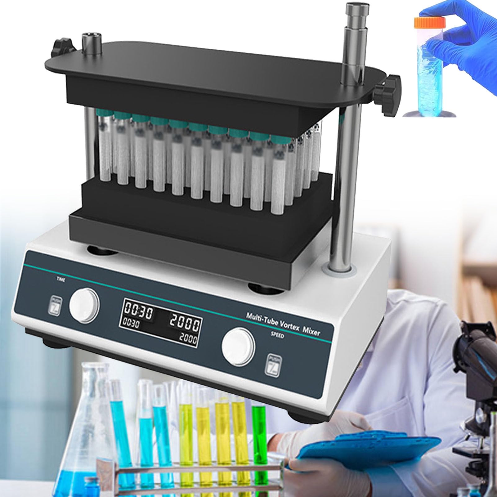 Agitatore orbitale da laboratorio, miscelatore vorticoso multitubo, velocità regolabile 500-3000 giri/min, display digitale a LED per velocità e tempo, agitatore vorticoso multitubo con moda