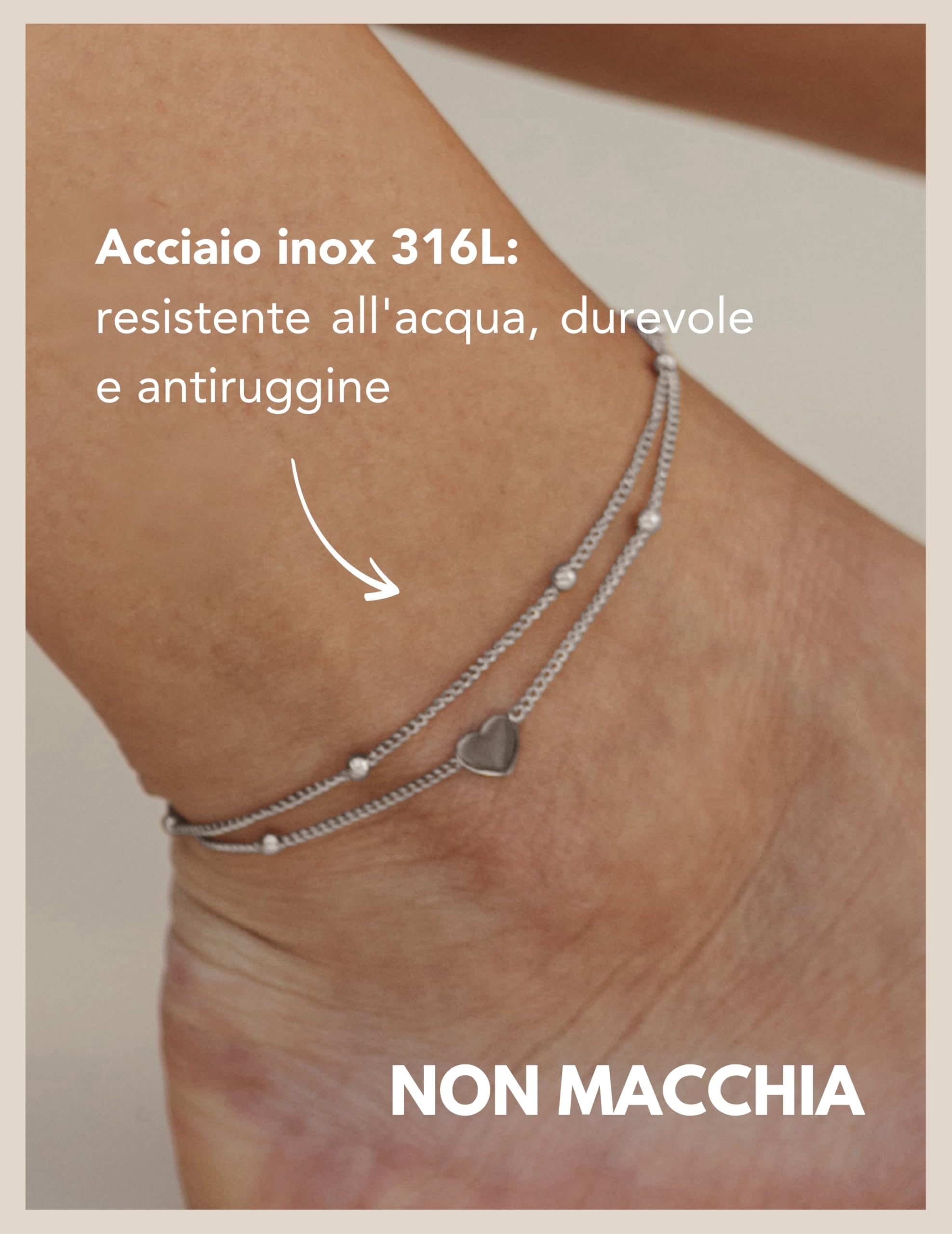 GD GOOD.designs Cavigliera cuore da donna - Impermeabile I Cavigliera a più file - Regolabile I Gioielli in acciaio inossidabile filigranato in oro, argento o oro rosa