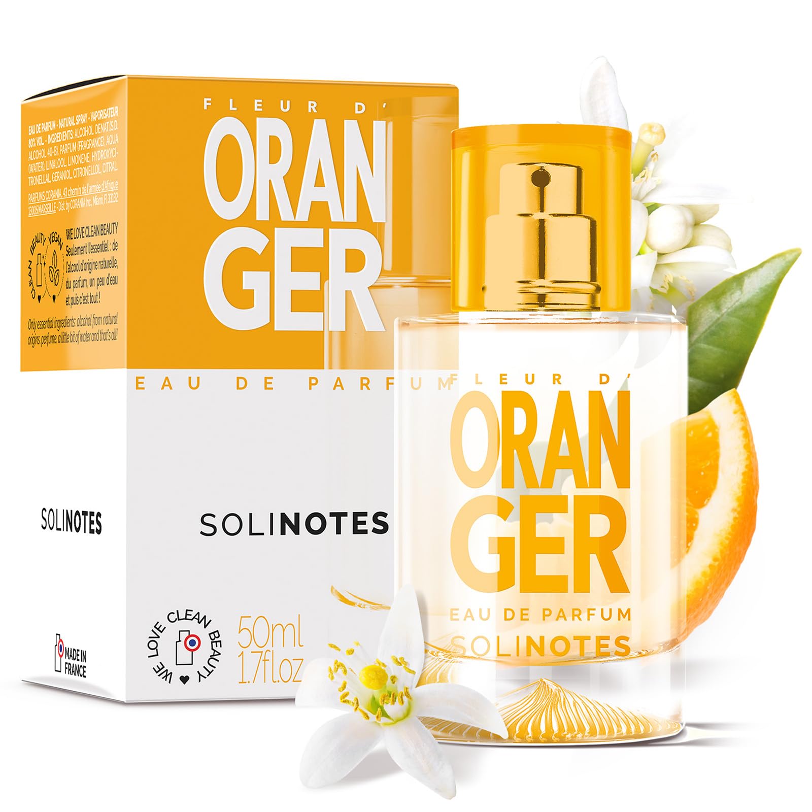 Perfumy damskie SOLINOTES Fleur d'Oranger - woda perfumowana, kwiatowy i kojący zapach, idealny prezent dla niej, 50 ml