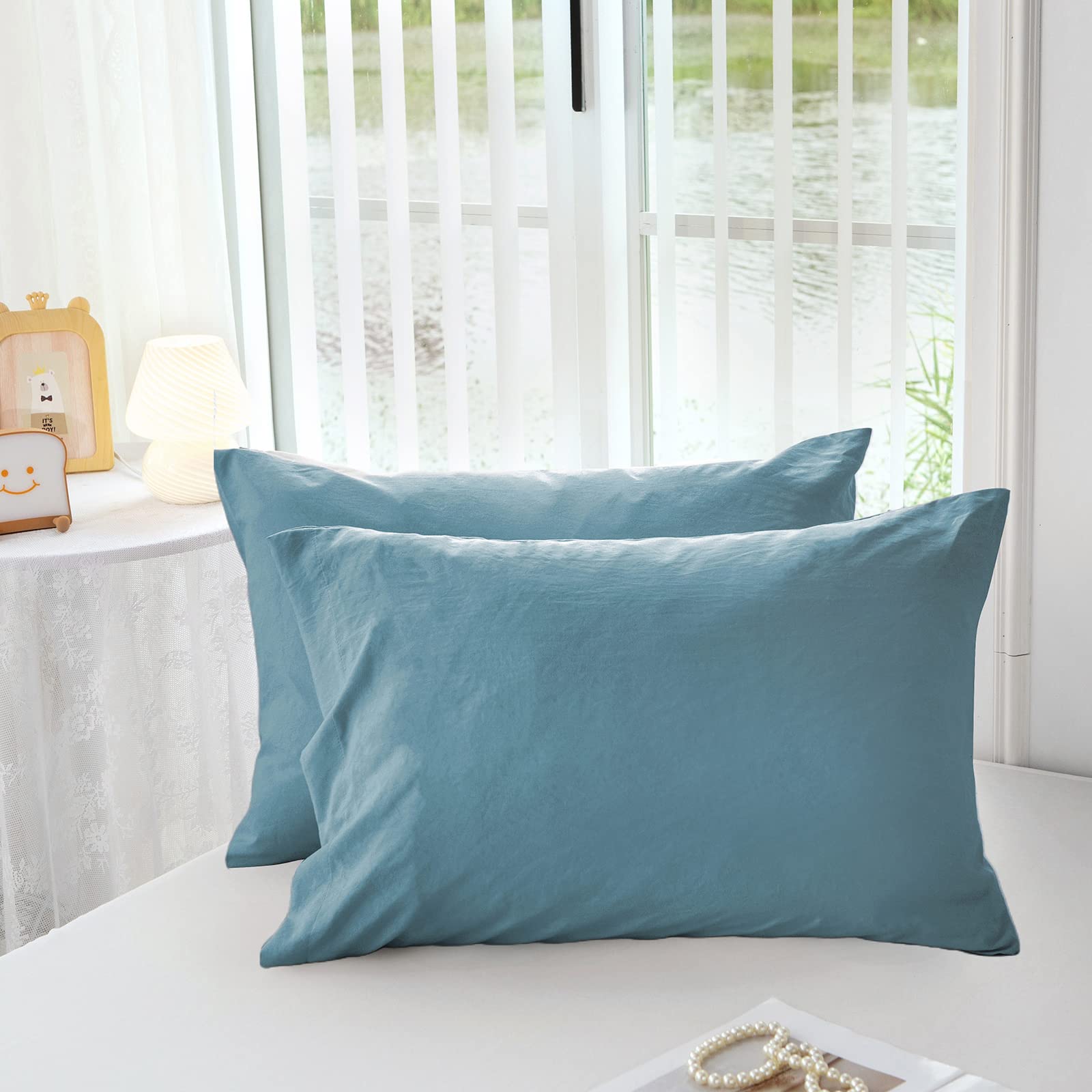 MILDLY Super Soft Pillowcase - Washed Microfiber Lightweight Pillow Cases King Size Blue 2 Count, Easy Care and Fade Resistant Stain Resistant 20x36