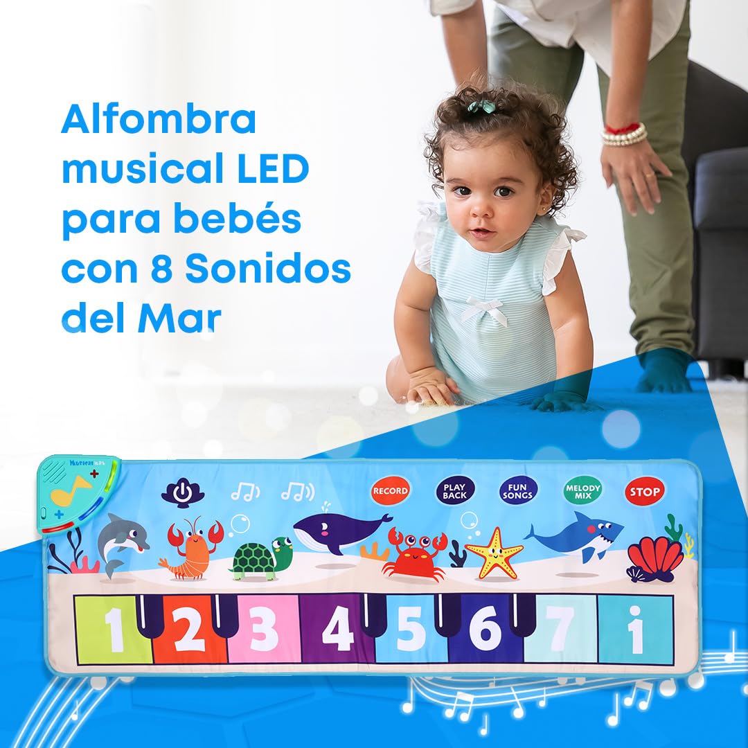 NK Alfombra Musical para Bebé con 8 Sonidos del Mar LED - Piano Infantil Juguete para Niños 3 4 5 años, Regalo Original Montessori Cumpleaños Navidad, Plegable, Función Record/Playback (110x36cm NK Alfombra Musical para Bebé con 8 Sonidos del Mar LED - Piano Infantil Juguete para Niños 3 4 5 años, Regalo Original Montessori Cumpleaños Navidad, Plegable, Función Record/Playback (110x36cm
