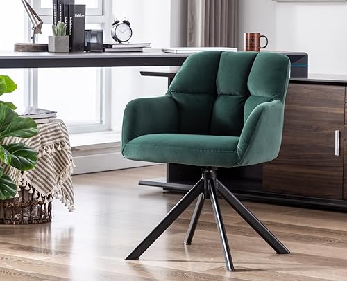EALSON Cómoda silla de escritorio de terciopelo moderna para computadora, sin ruedas, silla giratoria con brazo de respaldo medio para sala de