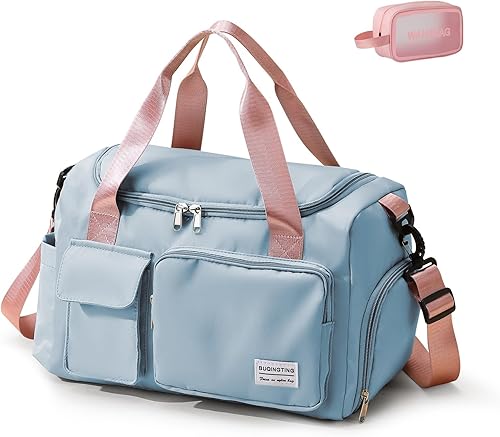 Miniatura 16 de Bolsa de Gimnasio Pequeña para Mujer, Bolsa de Lona de Viaje, Bolsa de Fin de Semana con Compartimento para Zapatos 09#Army Green