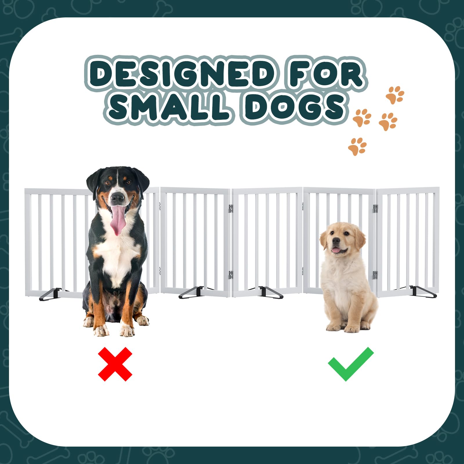 Semiocthome Puertas de madera para perros para la casa extra anchas, puertas independientes de 6 paneles para mascotas con 4 soportes de metal para puertas y escaleras, vallas plegables para perros de