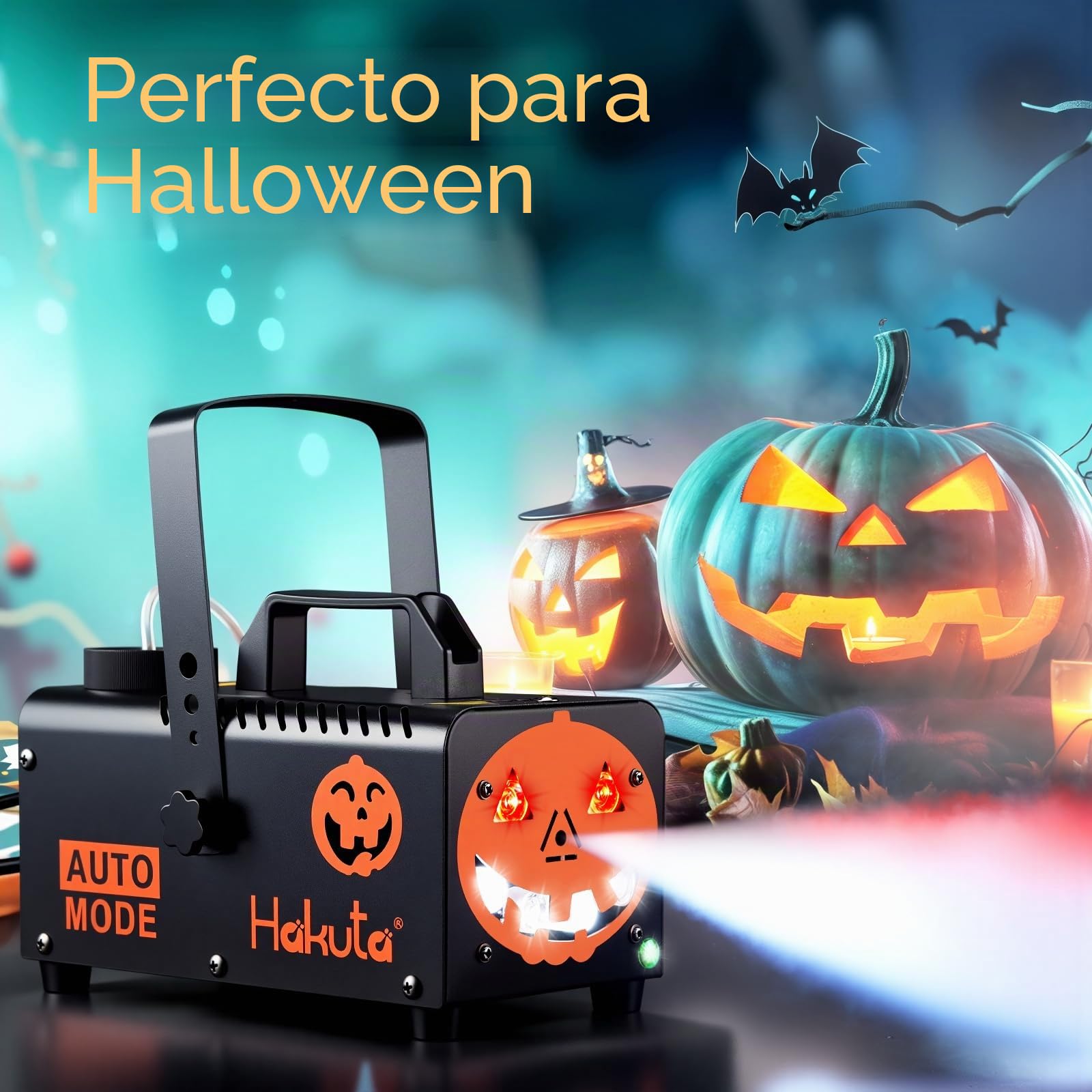 Hakuta Máquina de Humo Profesional con 6 Luces LED RGB, 2300 CFM - Niebla Automática para Halloween/Navidad/Bodas, Control Remoto y Soporte Colgante | Máquina de niebla automática 2300 CFM con función de pulverización automática, ideal para Halloween, Nav