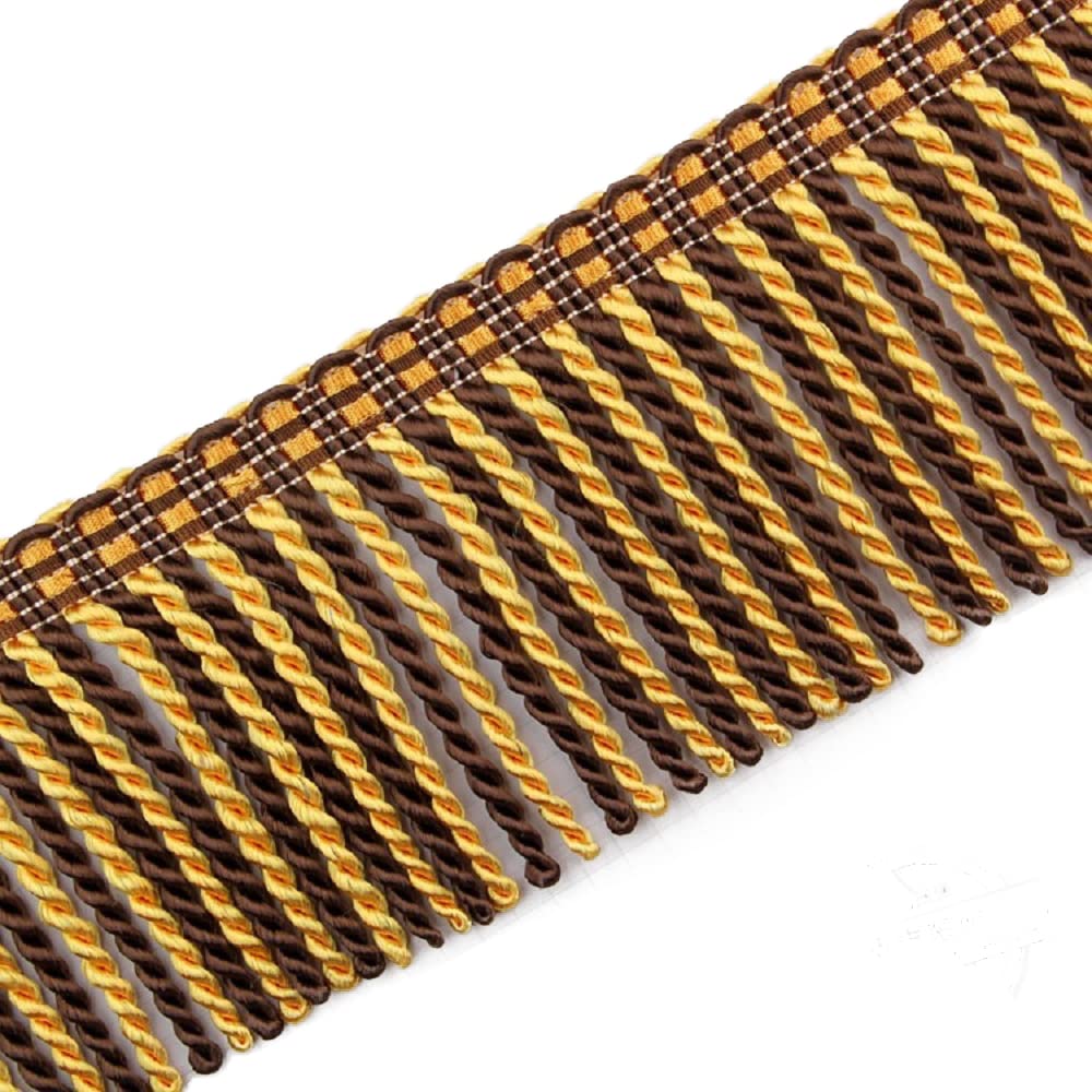 Yalulu 3 Meters Bullion Fringe Tassel Trim, 11cm Wide Polyester Long Bullion Fringe Trim for Curtain, Sofa, Craft & Decoration (Gold)