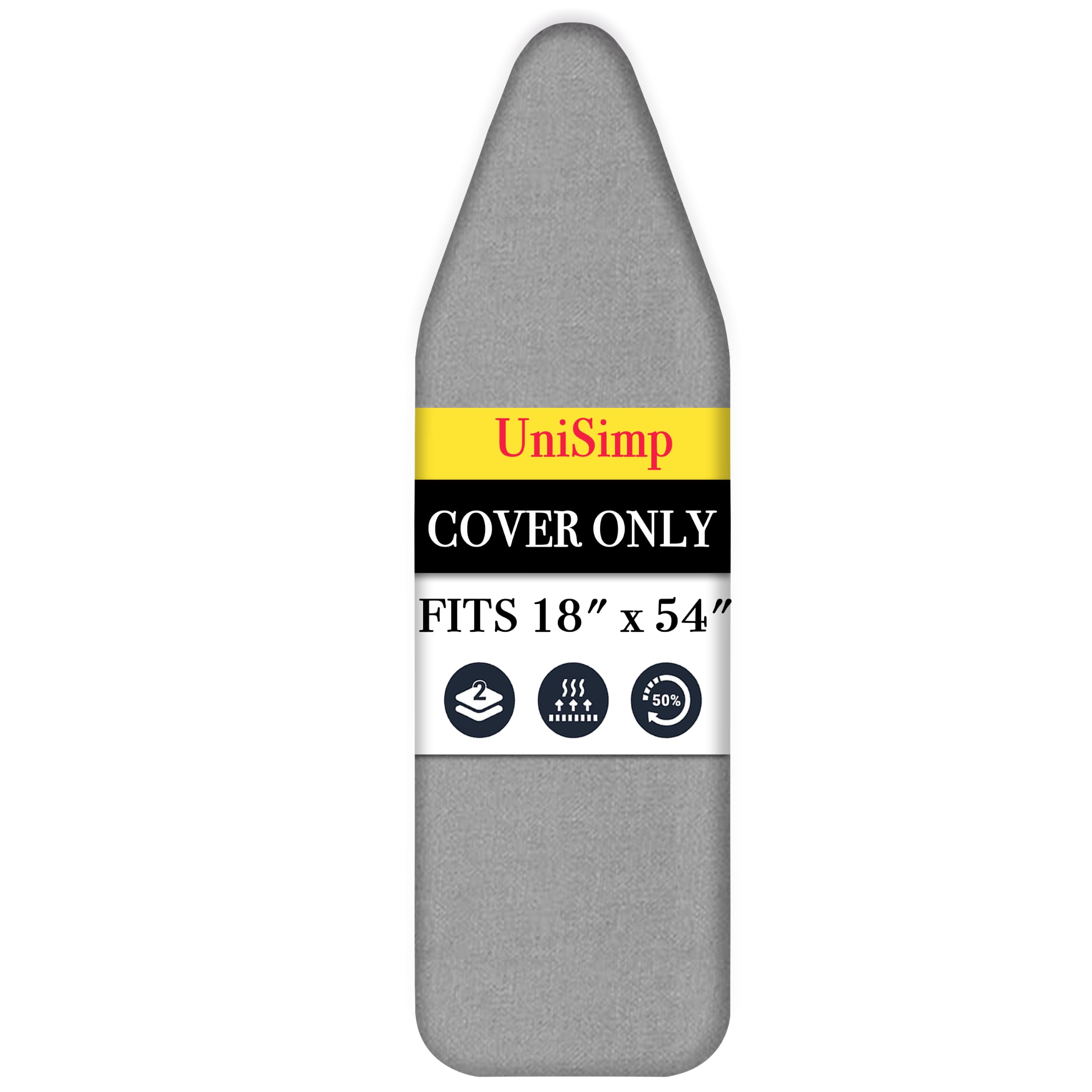 UniSimp Bügelbrettbezug und Pad, 45,7 x 137,2 cm, extra dick, natürliche Baumwolle, Kratz- und schmutzabweisend, extra großer Bügelbrettbezug mit Verschlüssen, strapazierfähig, hitzebeständig
