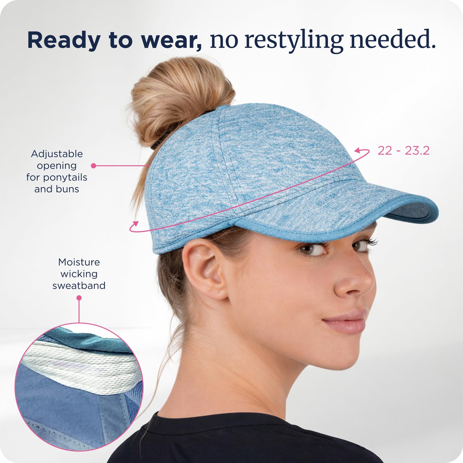 Ponyflo Active Ponytail Hat - Gorro de cola de caballo para mujer, diseñado para cabello rizado blanco menta