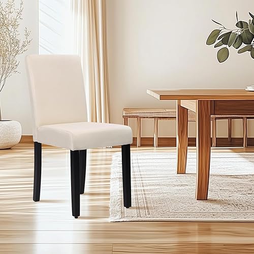 Miniatura 8 de Sillas de comedor de estilo urbano, de piel y con patas de madera maciza, 76.2 cm, 4 Beige,Negro,Gris,https://www.amazon.com/dp/undefined