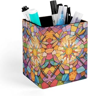 Stained Glass Dragonfly Pen Holder Office Supplies for Desk Storage