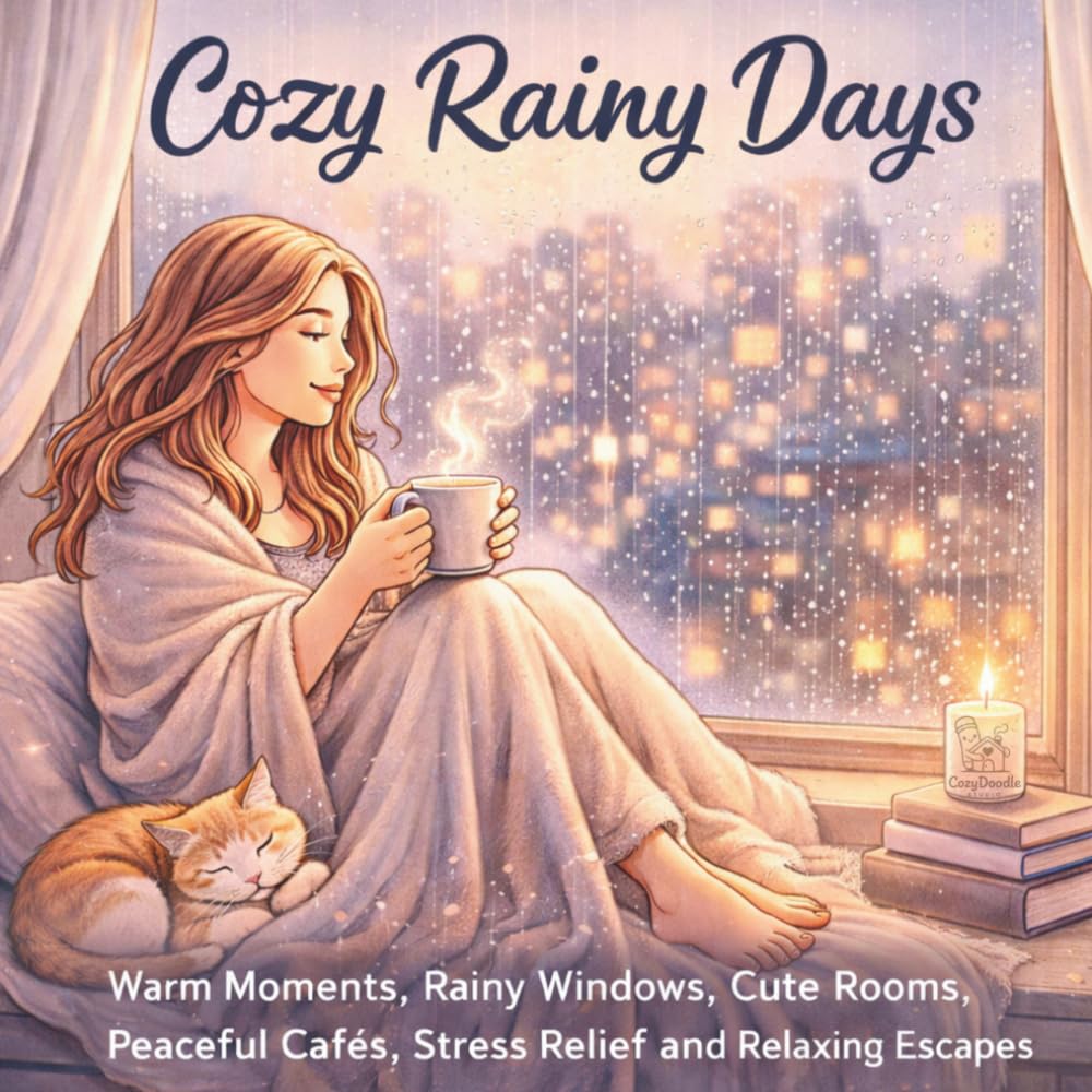 Cozy Rainy Days: Warm Moments, Rainy Windows, Cute Rooms, Peaceful Cafés, Stress Relief and Relaxing Escapes, Coloring Book for Adults. (Cozy Escape Collection)