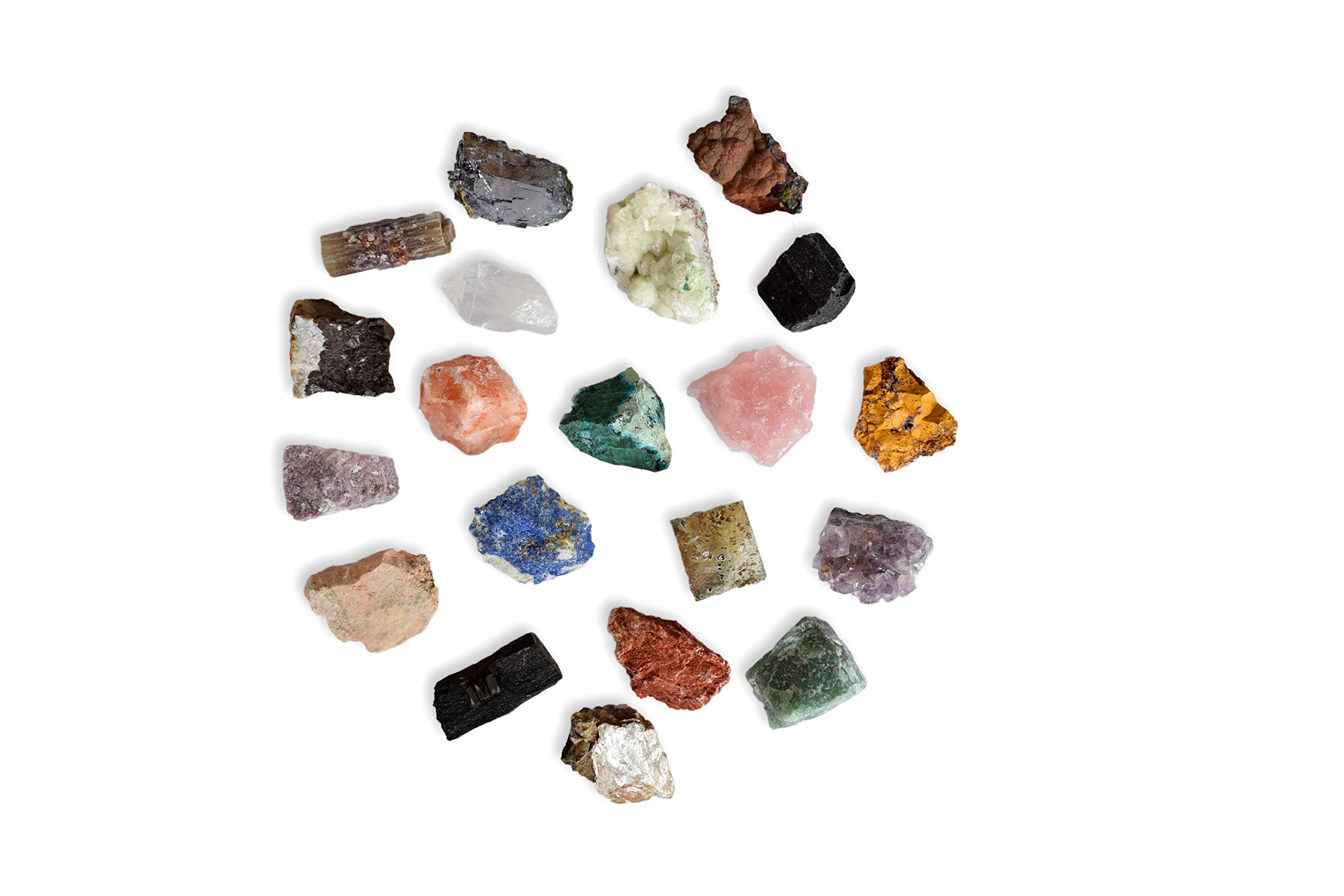 Colección de 20 Minerales del Mundo Premium Extra Grandes en Caja de Madera Natural - Minerales Reales educativos de Gran tamaño con Hoja de descripción. Kit Geología para niños