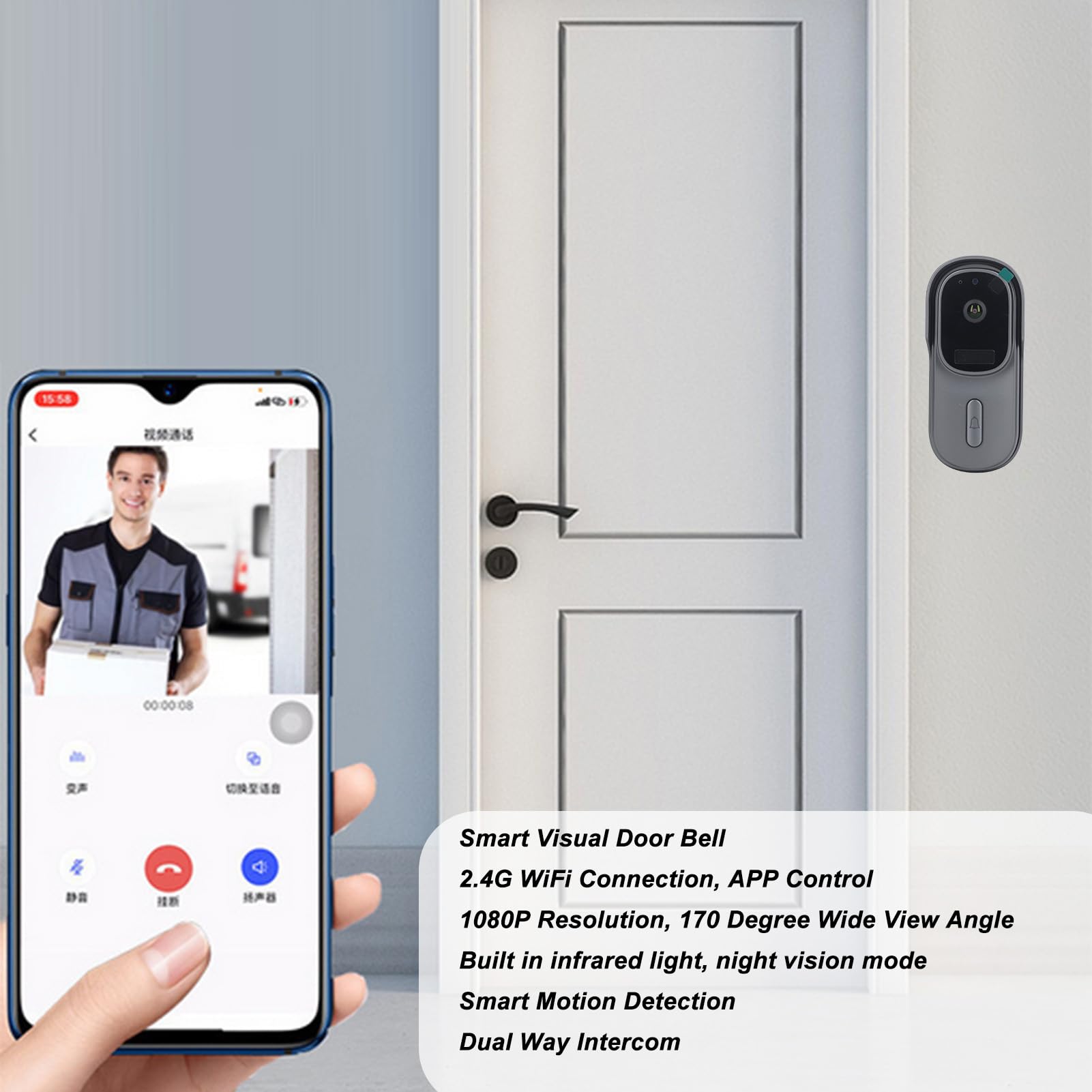 Sonnette vid é o WiFi 1080P Vision nocturne IR sans fil cam é ra d é tection de mouvement PIR interphone double voie