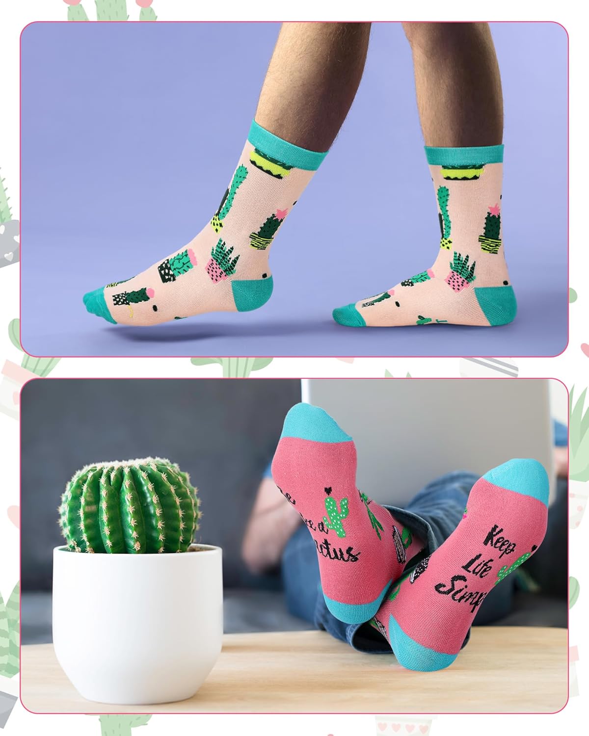8 Pairs Funny Cactus Socks for Women Novelty Plant Crew Socks Birthday Holiday Gift for Mom Nature Cactus Succulent Lovers - Image 6