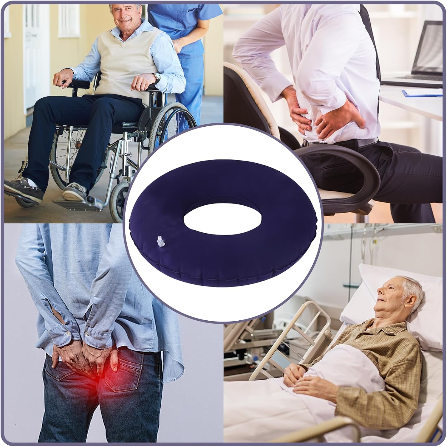 EDWERD Inflatable Ring Cushion with Pump 15" Donut Butt Circle Pillow for Tailbone Pain Relief, Round Hemorrhoid Nursing Seat Pad for Elderly Disabled Bedridden, Set of 1
