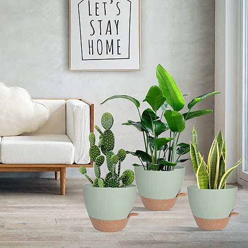 Miniatura 94 de Macetas de interior de 7/6.5/6/5.5/5 pulgadas con riego automático para plantas de interior con orificio de drenaje, macetas de plástico para Verde