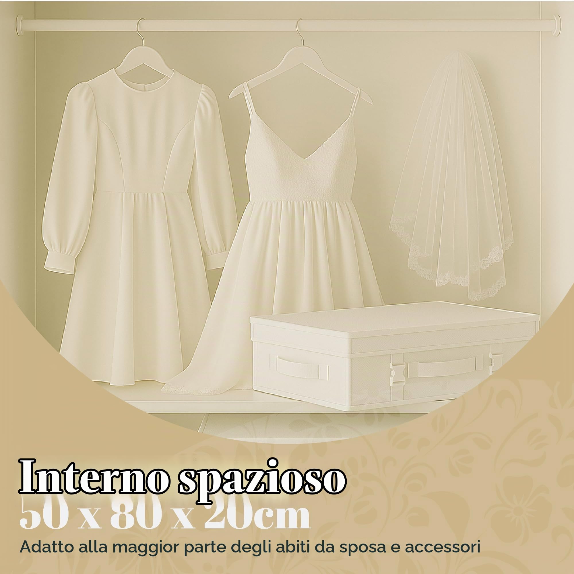 HANGERWORLD Scatola per Vestiti 50x80x20cm in Tessuto Traspirante Bianco con Coperchio per Abito Sposa