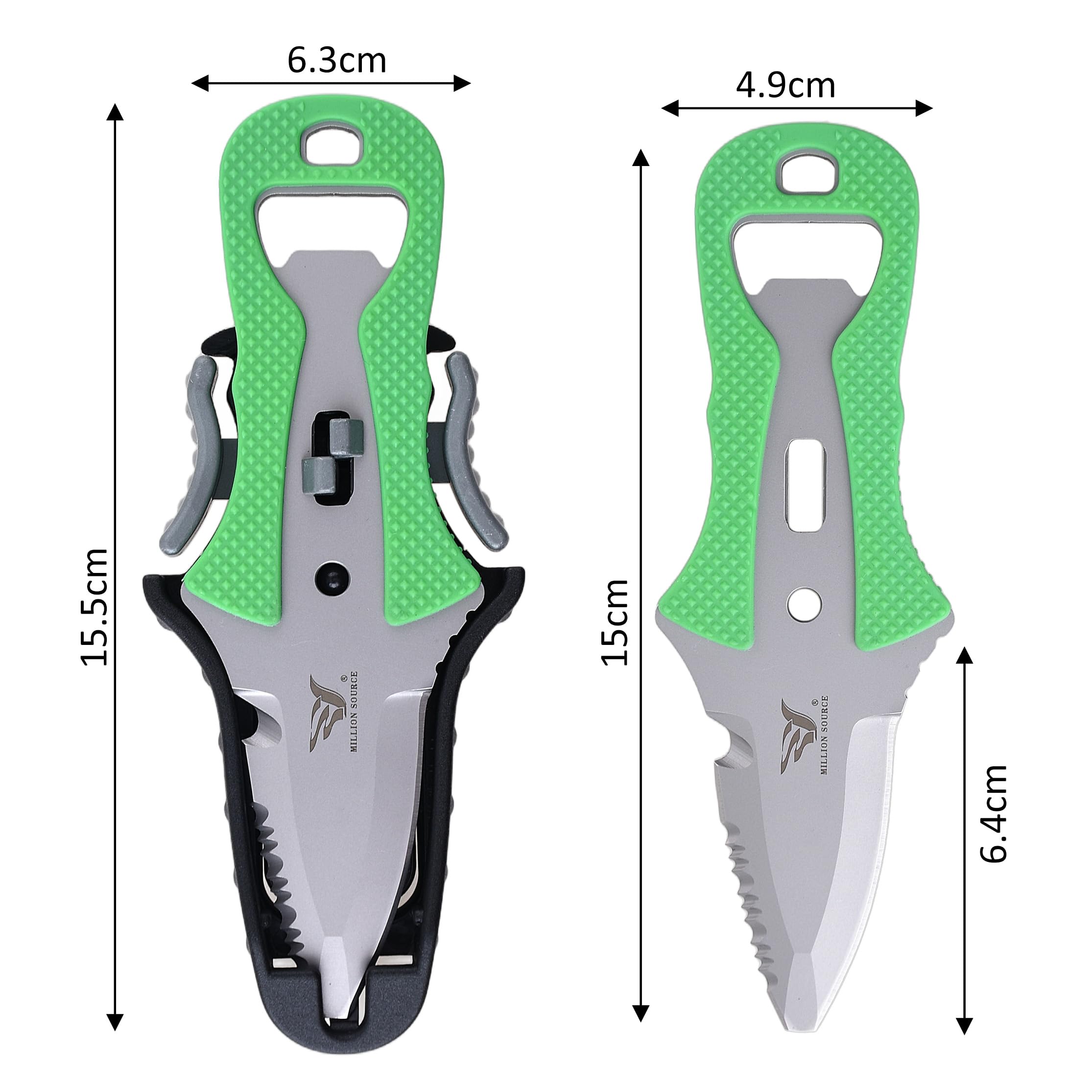 Tauchmesser Outdoor Rettungsmesser - 14,8 cm - Mit Sägezacken, Leuchtgriff, Schraubendreher & mehr - Ideal für Tauchen, Überleben & Notfälle