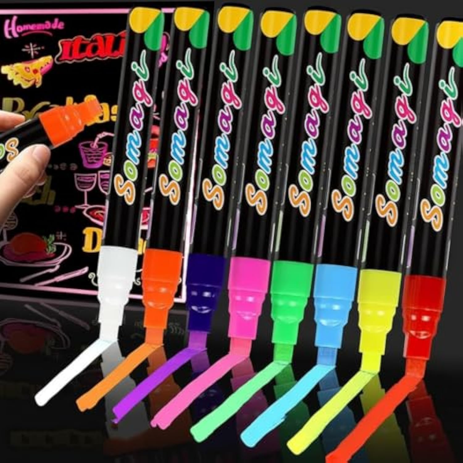 Erasable Chalk Markers Pens Set, 8 Colors Colorful Graffiti Highlighter Marker for Flashing LED Lighted Board, Blackboard, Whiteboard, Menu Message Board, Glass, Window, Art-Chalk Pen, Whiteboard Pen