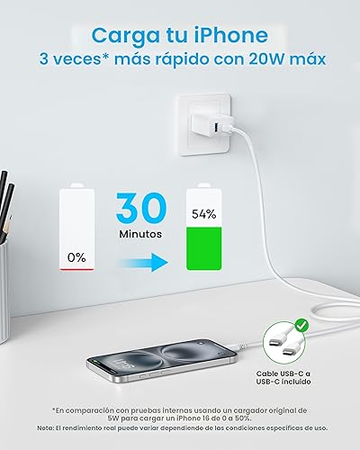 Miniatura 5 de Anker Cargador para iPhone 1716, paquete de 2 bloques de cargador USB C rápido de 20 W, para iPhone 171616 Pro Max15 SeriesiPad Pro y más (2