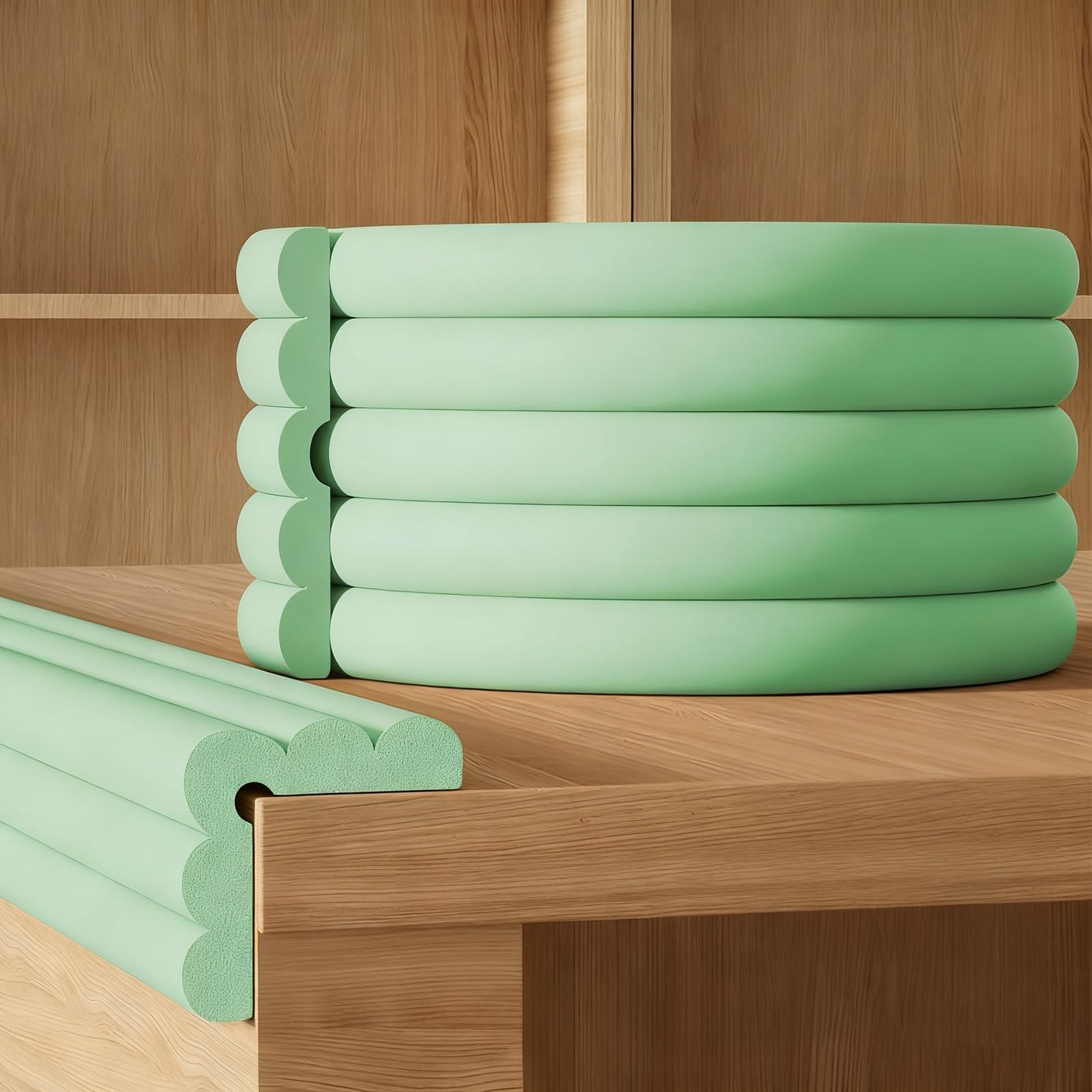 Edge Corner Protector Proofing, 78.7" W-Shape Furniture Safety Bumper Guard, Self-adhesive Soft Rubber Foam Edge Cushion For Furniture(Green,5pcs)