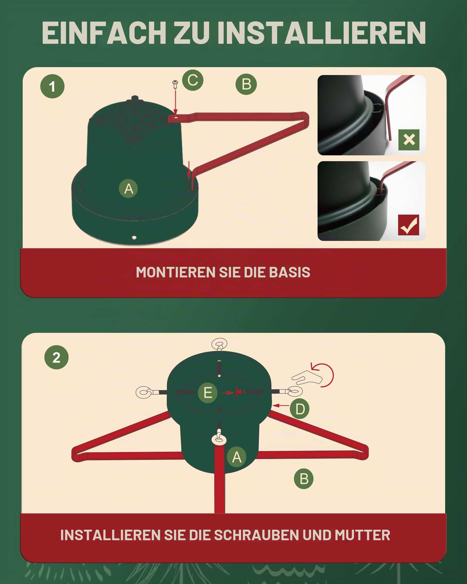 PUDO Christbaumständer Weihnachtsbaumständer Tannenbaumständer mit Wassertank: Baumständer Weihnachten mit Wasserbehälter Christmas Tree Stand für Bäume bis 2,5m Stamm 4,5-14,5cm Trendy Grün