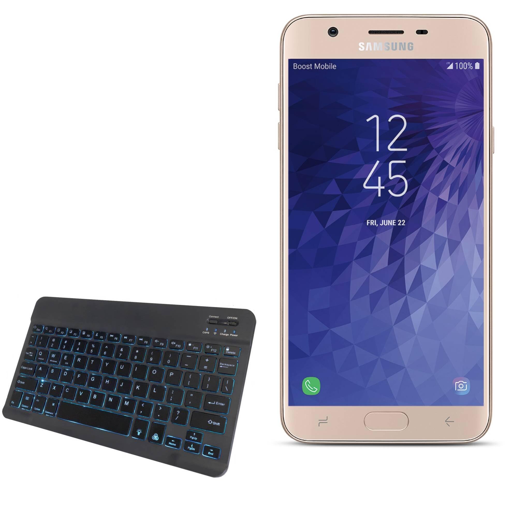 BoxWave Keyboard Compatible with Samsung Galaxy J7 Refine - SlimKeys Bluetooth Keyboard - with Backlight, Portable Slim LED 7 Colors - Jet Black