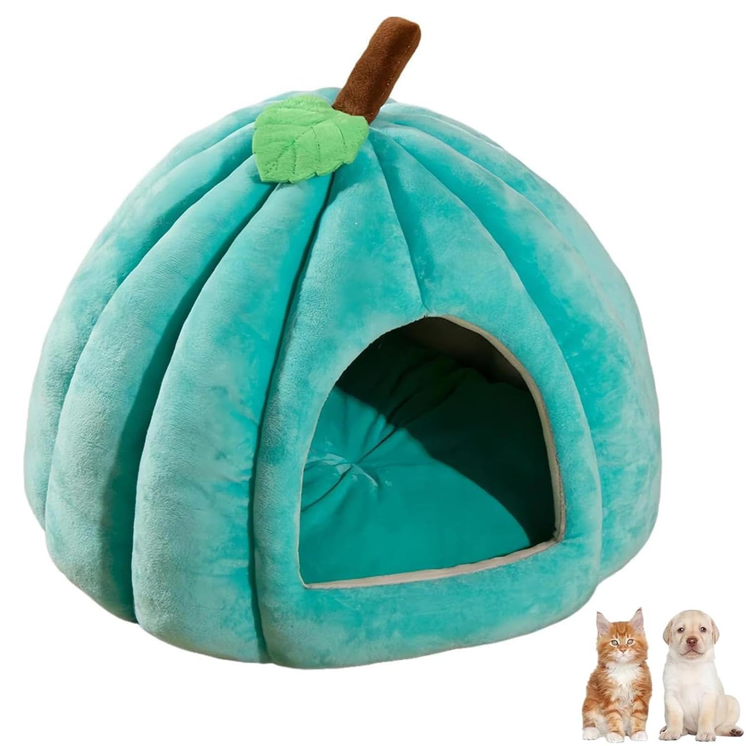 Pumpkin Cat Bed, Cute Pumpkin Shape Cat Cave, Halloween Cats Bed House with Removable Cushion, Soft Plush Pet Cave for Indoor,Kittens & Small Dogs (Blue, M)