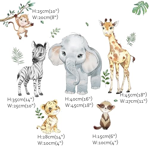 Miniatura 4 de Runtoo Calcomanías de pared de animales de safari, elefante, jirafa, mono, selva, calcomanías de pared para habitación de niños, bebé, guardería,