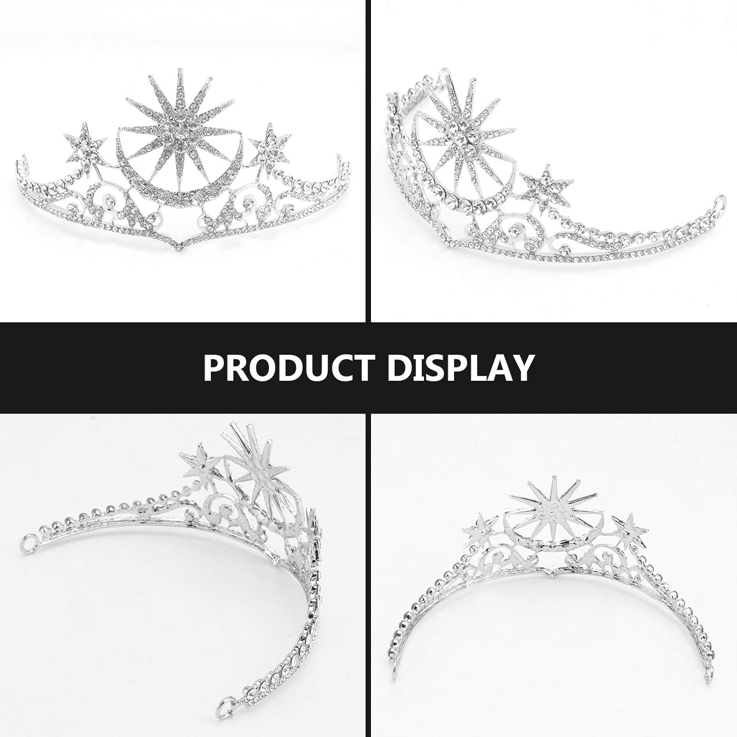 Frcolor Tiara Crowns Star Moon Wedding Crystal Bridal Headband Rhinestone Hair Band for Women - Image 8