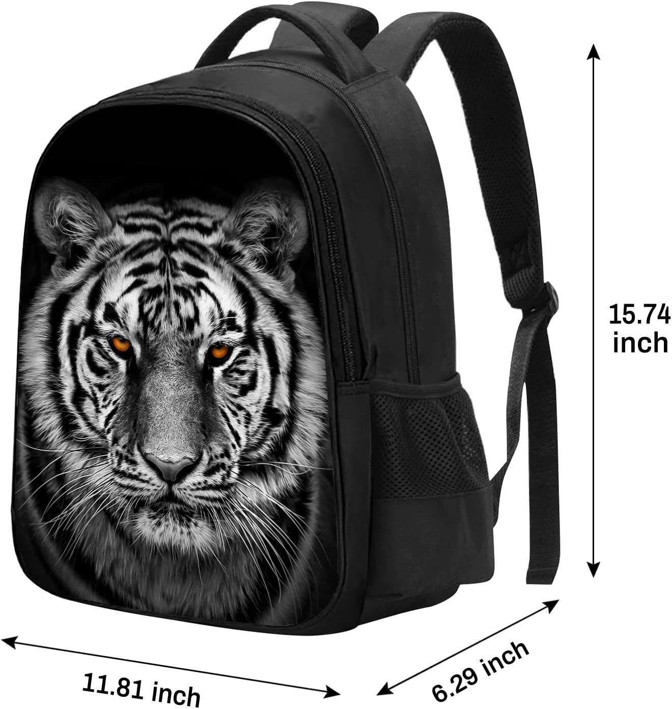 SARA NELL Cool White Tiger School Backpack for Boys Girls, Durable Bookbag with 2 Main Compartment, Side Pockets, Kindergarten Elementary Backpack, 15.7 Inches - Image 2