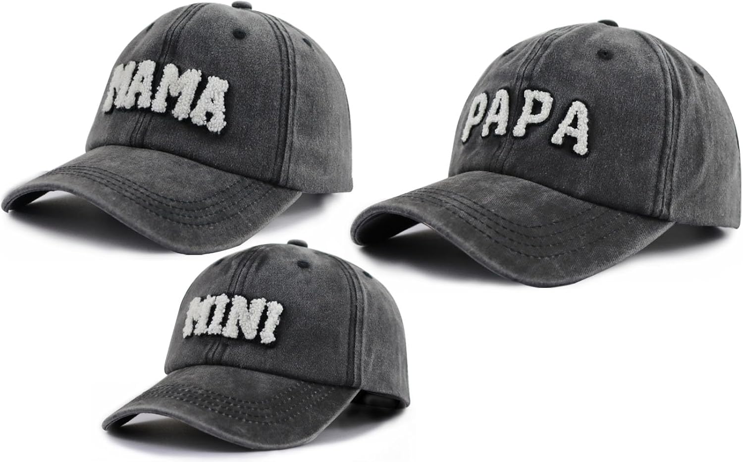 Mama Papa and Mini Hats, Adjustable Cotton Embroidered Parent-Child Baseball Caps, Set of 3 Matching Family Hats - Image 2
