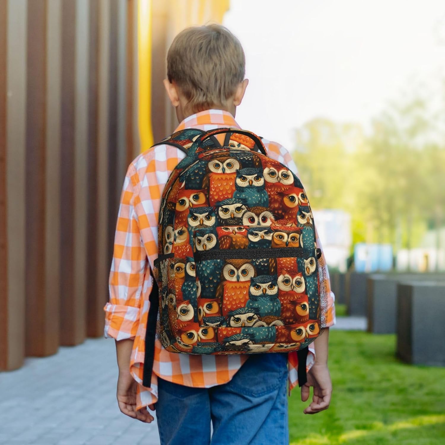 Colorful Owl Backpack, School Laptop Travel Polyester Whimsical Owls Backpacks for Women Kids, Sports Work Back Pack Casual Daypack, Lightweight Rucksack Gifts for Hiking Camping Gym
