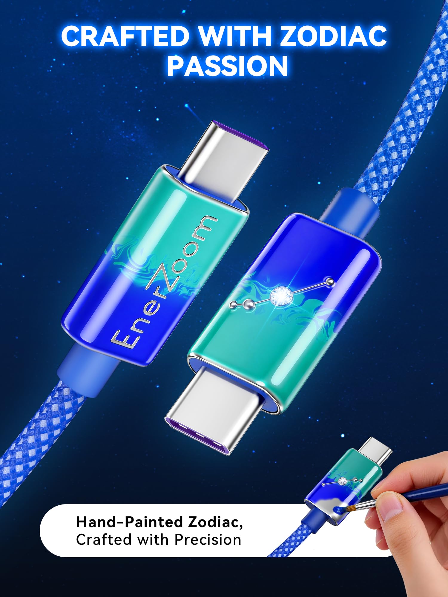 Ariete Zodiac - Cavo di ricarica da USB C a USB C, dipinto a mano, 240 W PD 3.1 Tipo C, cavo intrecciato in nylon a ricarica rapida, regalo astrologico per lei, 1 m