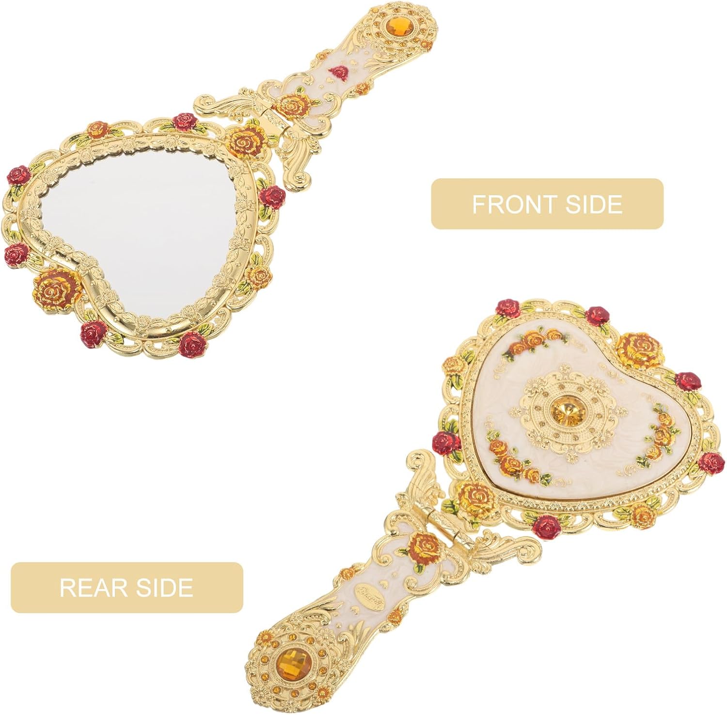 Lurrose Vintage Makeup Mirror and Comb: Foldable Heart Shape Handheld Mirror - Vintage Vanity Set for Women Girls